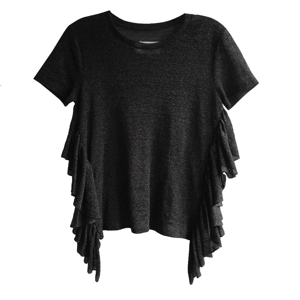MM6 Maison Margiela black sheer side ruffle top